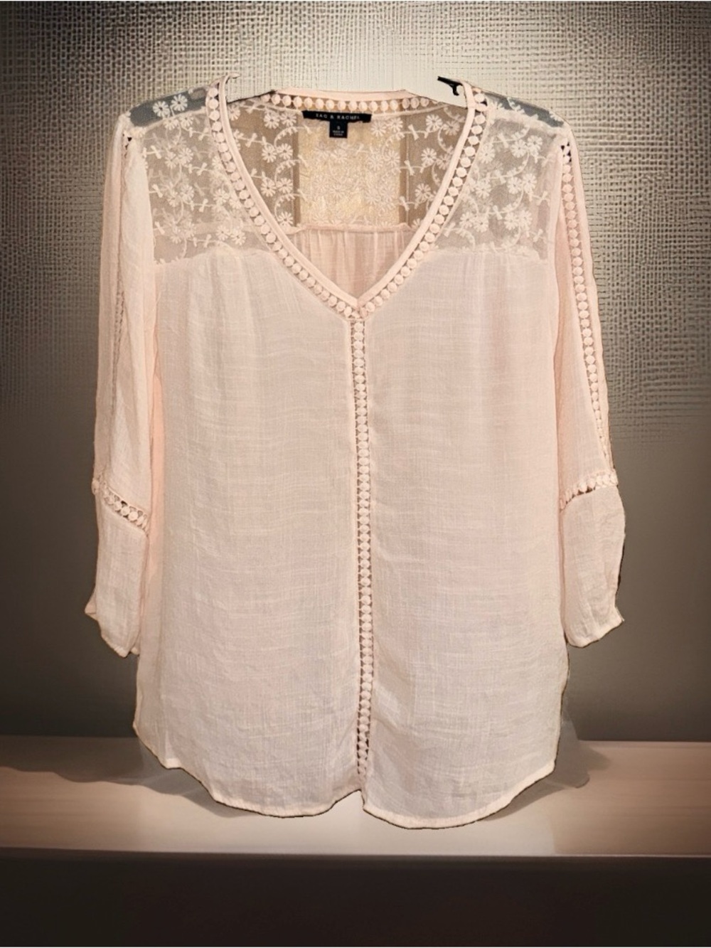Zac & Rachel Cream Lace Yoke Peasant Blouse-S-EC